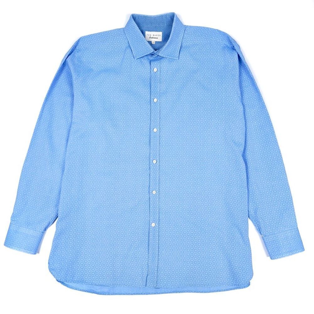 TED BAKER Endurance Long Sleeve Button Down Dress Shirt Blue Floral Mens 17.5